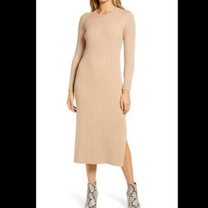 WAYF Dress Sweater Hollie Long Sleeve Beige Camel Sz M